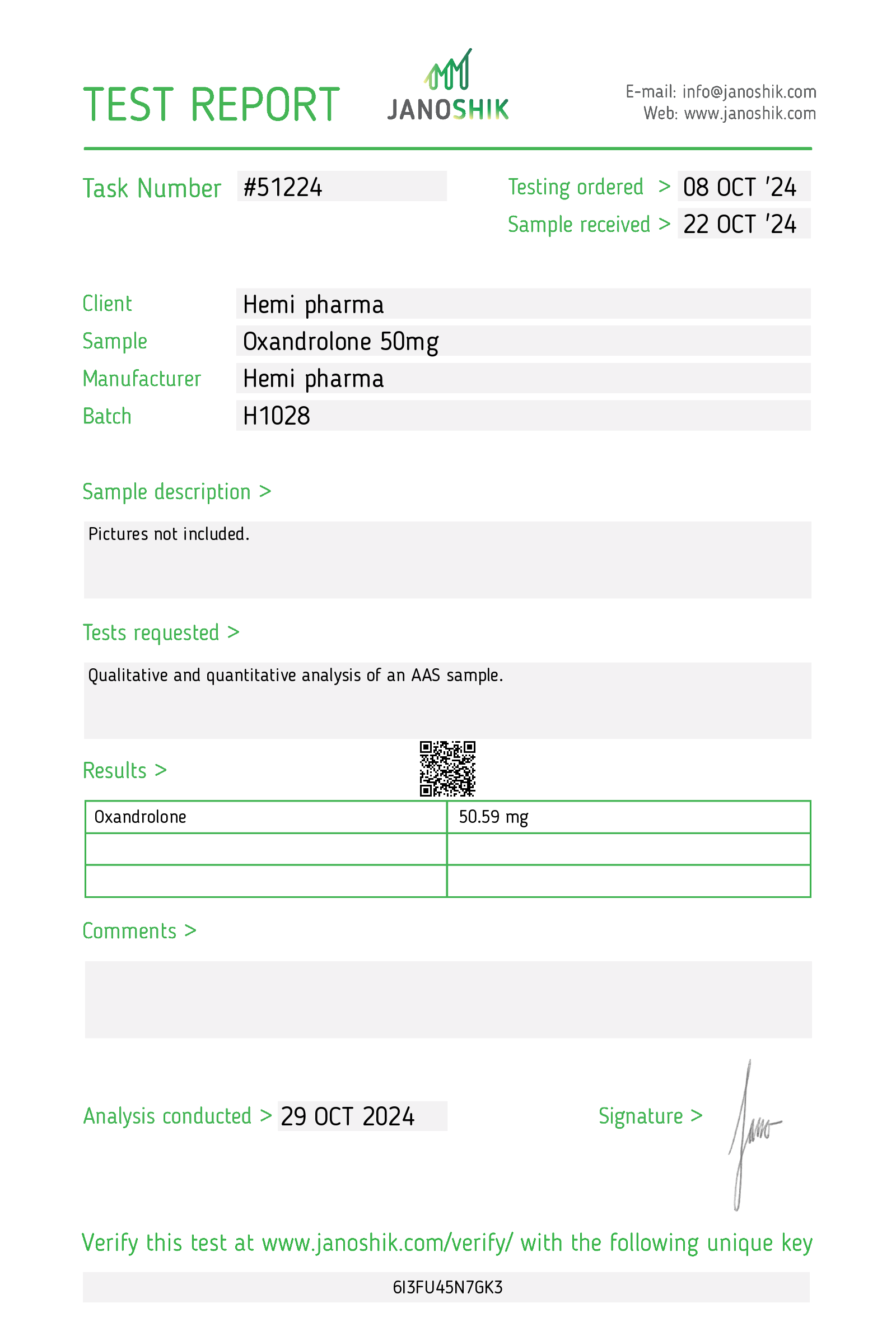 Hemipharma Oxandrolone 50mg/tab Report